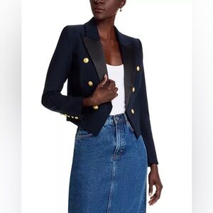L'AGENCE $650 Navy and Black Cropped Button Detail Lila Blazer Size 0 NWT